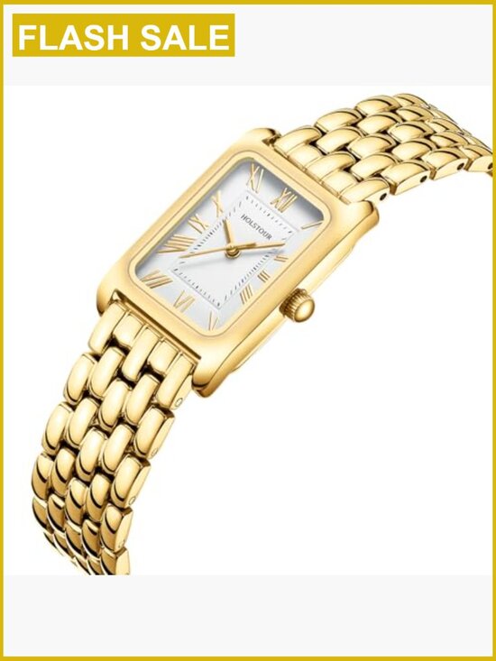 Gold Rectangular Bracelet Watch Quartz Water Resistant with Strap Tool main image 5